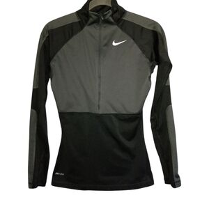 Nike Women's Black and Gray Long Sleeve Front Zip Thumb Holes Top SZ Small